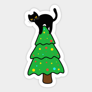 Angry Black Cat On Christmas Tree - Funny T-shirt for Christmas Sticker